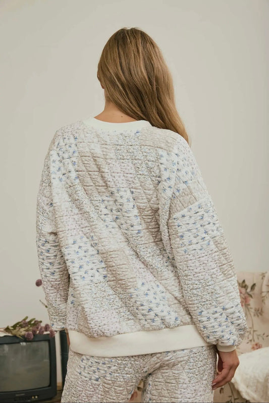 Multi-Floral Patchwork Long Sleeve Knit Top