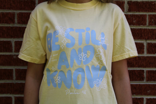 Be Still and Know Comfort Color Christian Floral Graphic Tee