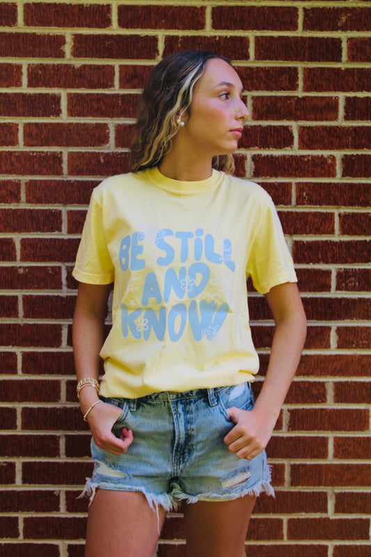 Be Still and Know Comfort Color Christian Floral Graphic Tee