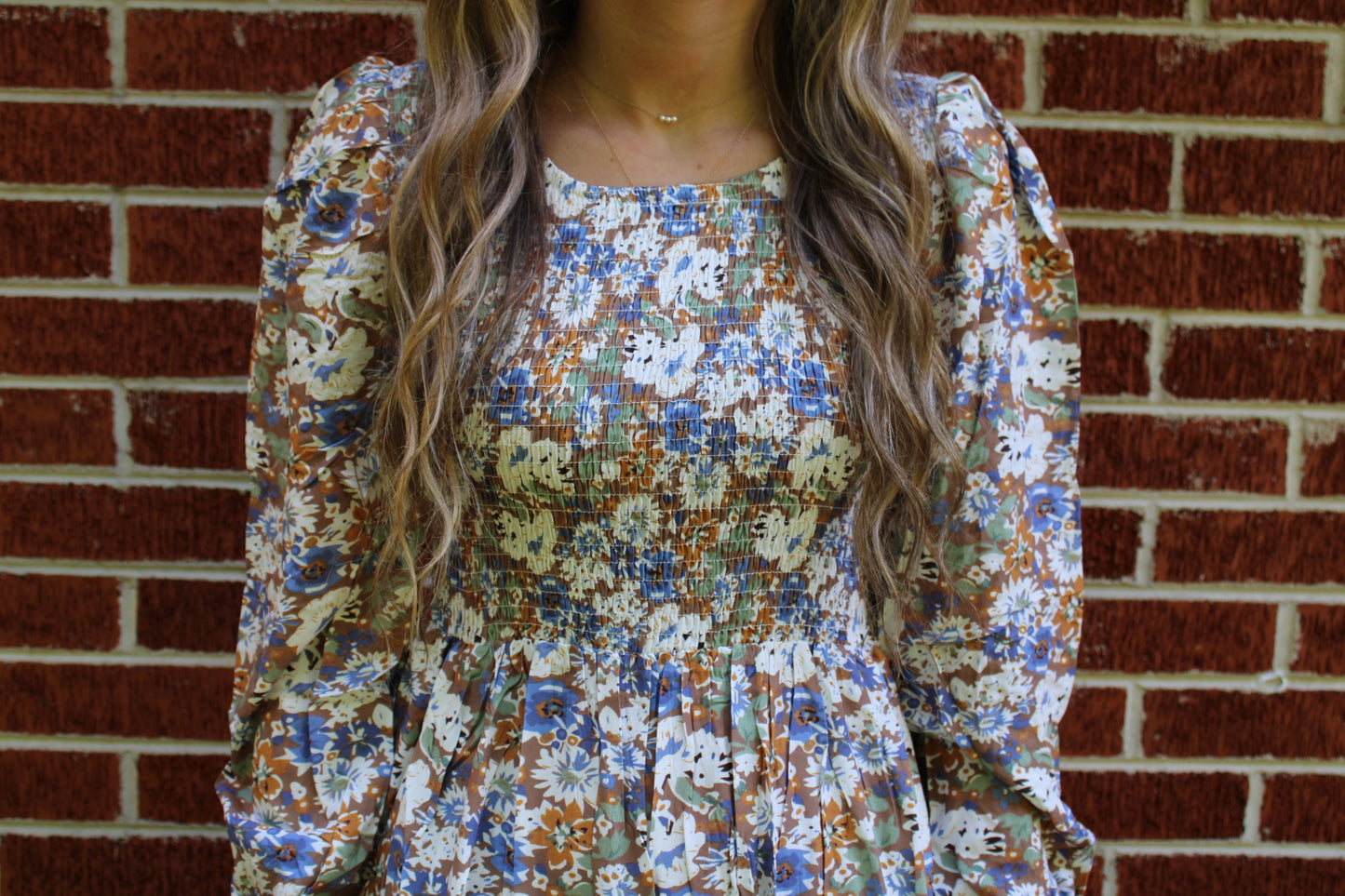 Wide Flared Smocked Tiered Floral Midi Dress with Pockets
