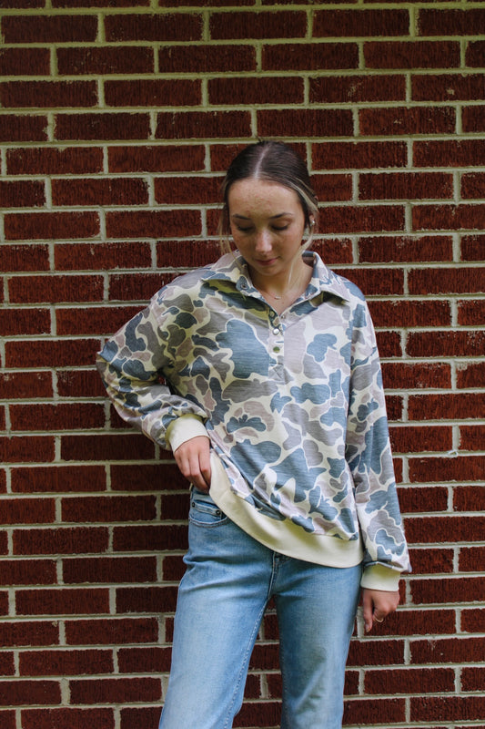 Camo Collar Pullover Snap Sweatshirt