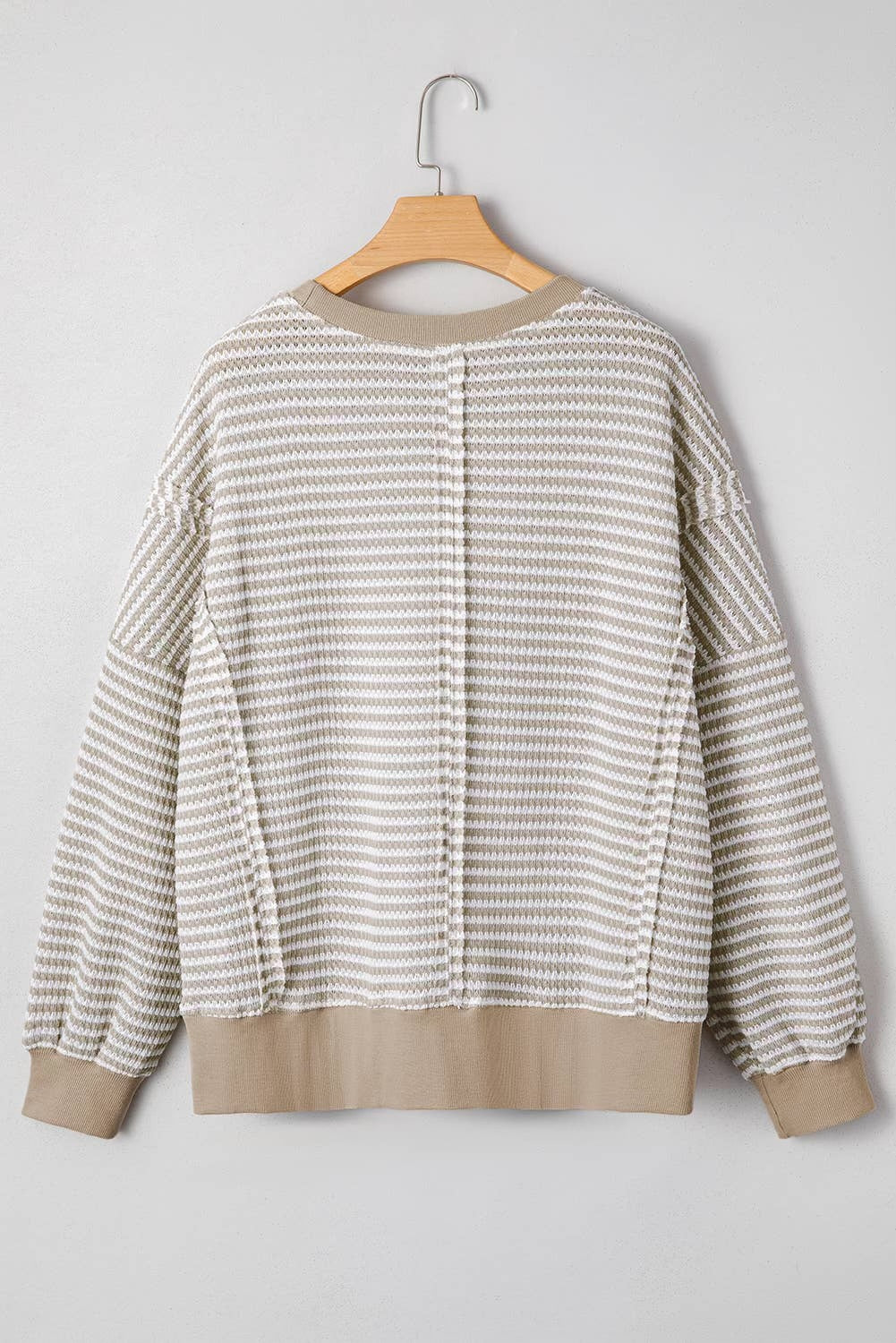 Stripe Ribbed Trim Long Sleeve Oversized Top