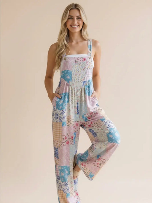 Women's Patchwork Wide Leg Overalls