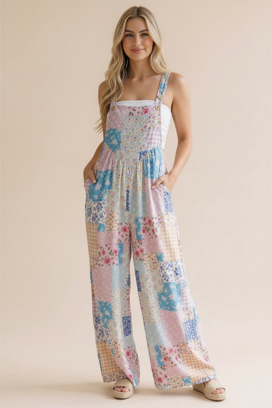 Women's Patchwork Wide Leg Overalls