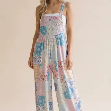 Women's Patchwork Wide Leg Overalls