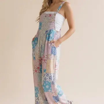 Women's Patchwork Wide Leg Overalls