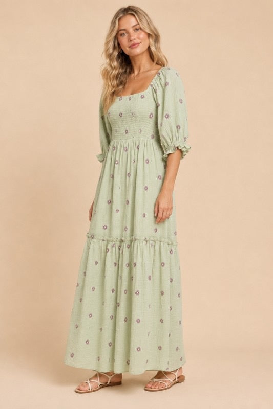 Flower Embroidered Maxi Dress