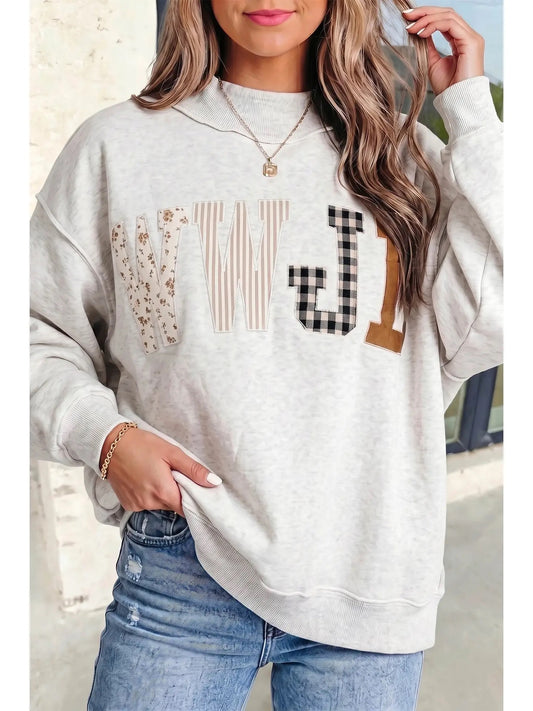 WWJD Embroidered Patch Mock Neck Sweatshirt