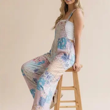 Women's Patchwork Wide Leg Overalls
